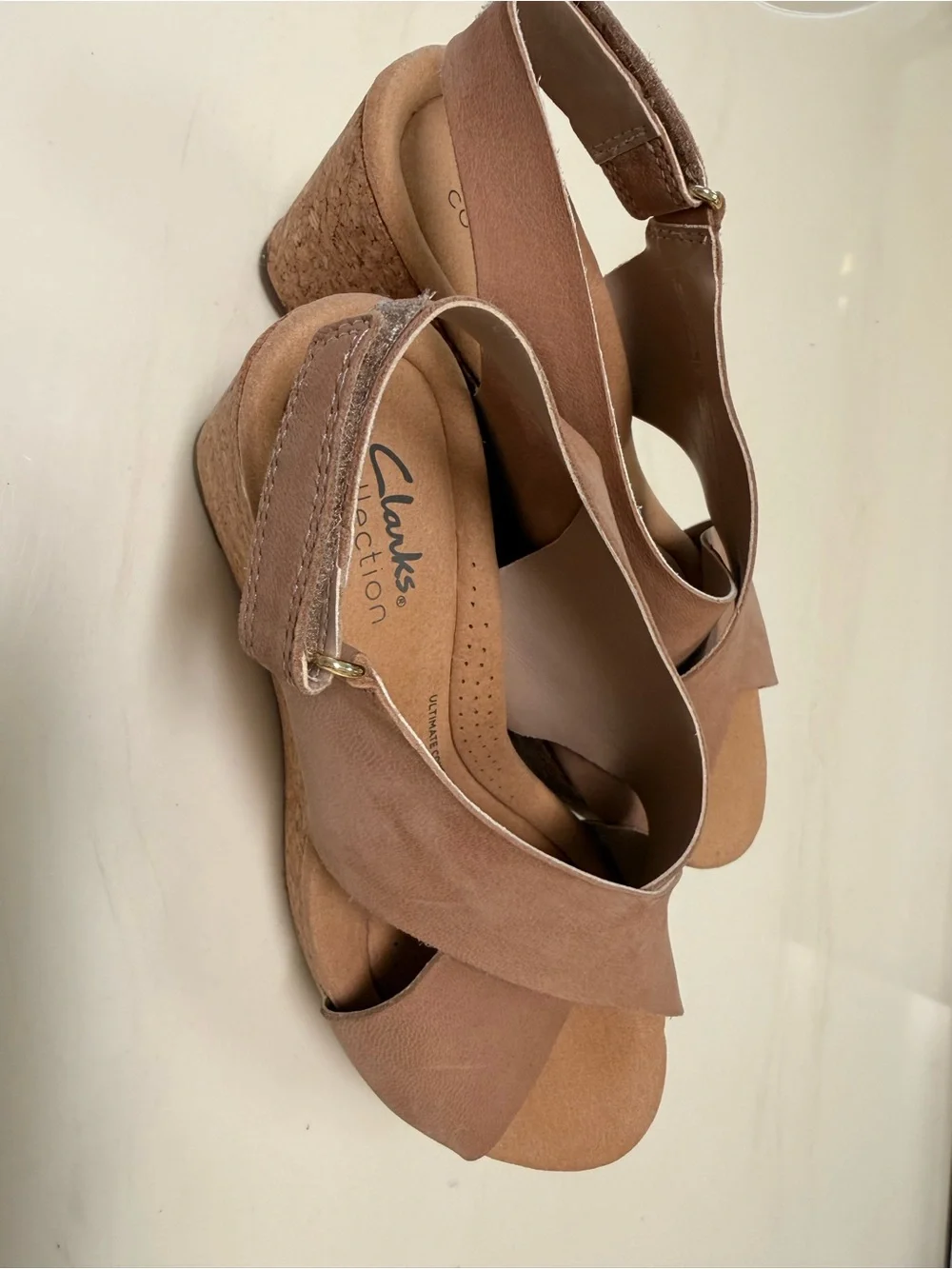Clarks Brown Cork Wedge Sandals